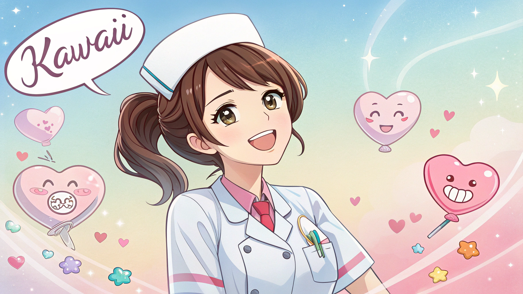 笑顔の歯科衛生士とハートの風船
