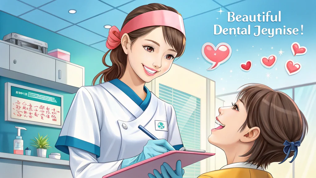 笑顔の患者を診察する歯科衛生士