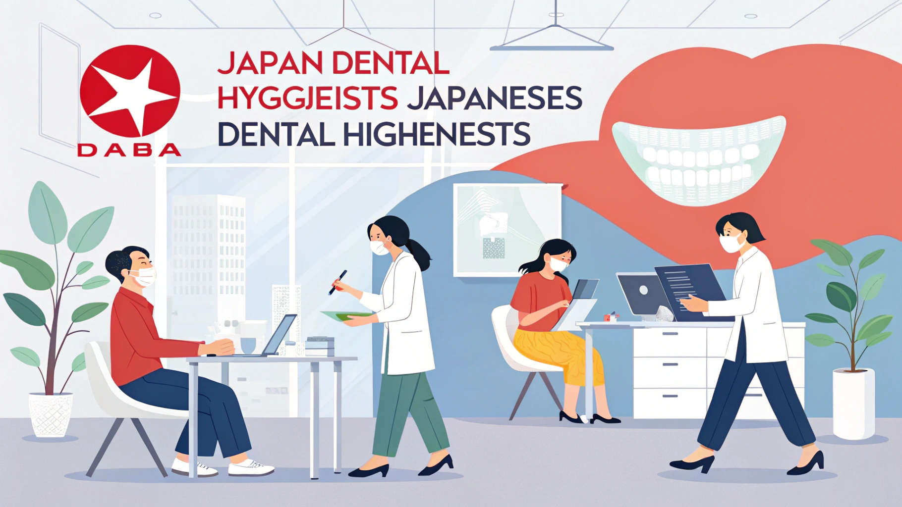 歯科医療従事者が働く歯科医院のイラスト